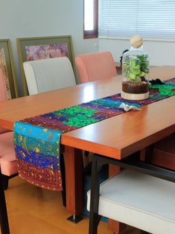 Zeba World - Multi-Color Abstract Printed Polycanvas Table Runner (Seater 6)
