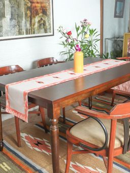 Zeba World - Orange Motif & Hand Embroidered Polycanvas Table Runner (Seater 6)