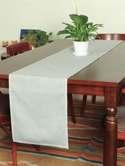 Zeba World - Grey Embroidered with Flange Border Polycotton Table Runner (Seater 6)