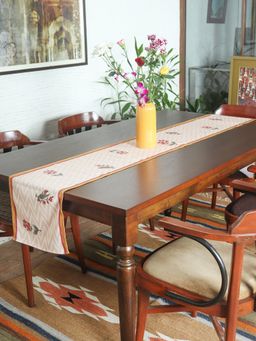 Zeba World - Multi-Color Chevron Floral Printed Polycanvas Table Runner (Seater 6)