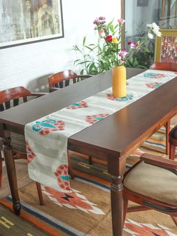 Zeba World - Multi-Color Hand Embroidered Floral Polycanvas Table Runner (Seater 6)