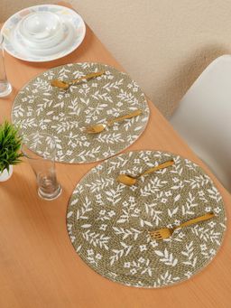 HOSTA HOMES - Brown Pure Cotton Floral Printed Table Mats (Pack of 2)