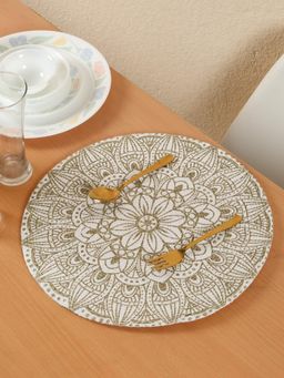 HOSTA HOMES - Off White Pure Cotton Floral Printed Table Mat