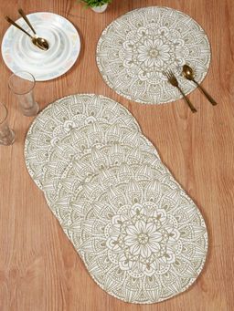 HOSTA HOMES - Off White Pure Cotton Floral Printed Table Mats (Pack of 6)
