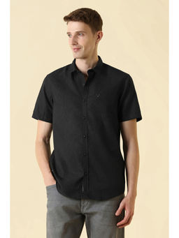 Allen Solly - Black Self Design Polyester Regular Shirt