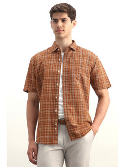 Allen Solly - Brown Checks Linen Blend Regular Shirt