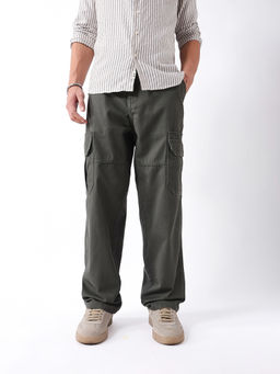 The Bear House - Olive Solid Cotton Loose Cargo