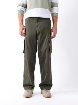 The Bear House - Olive Solid Cotton Relaxed Cargo