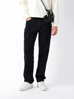 The Bear House - Black Solid Cotton Straight Jeans