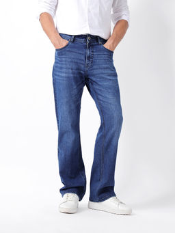 The Bear House - Blue Solid Cotton Bootcut Jeans
