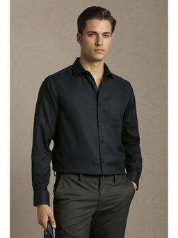 Louis Philippe - Black Solid Cotton Regular Shirt