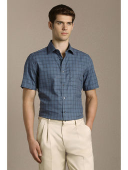 Louis Philippe - Navy Blue Checks Cotton Regular Shirt