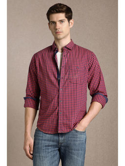 Louis Philippe - Red Checks Cotton Regular Shirt
