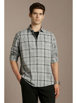 Louis Philippe - Grey Checks Cotton Regular Shirt