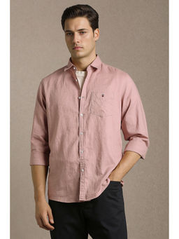 Louis Philippe - Pink Solid Linen Blend Regular Shirt