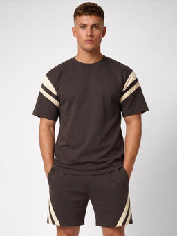 CHKOKKO - Brown Colorblock Cotton Blend Regular Fit Co-Ord Set