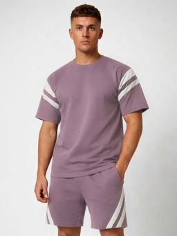 CHKOKKO - Mauve Colorblock Cotton Blend Regular Fit Co-Ord Set
