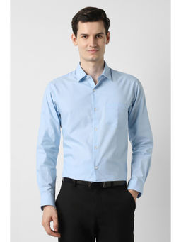 Peter England - Blue Solid Cotton Blend Regular Shirt