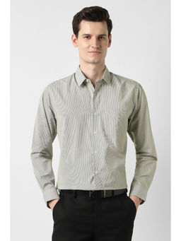 Peter England - Grey Stripes Cotton Blend Regular Shirt