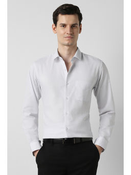 Peter England - White Textured Cotton Blend Regular Shirt