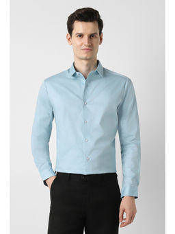 Peter England - Blue Solid Cotton Blend Regular Shirt