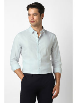 Peter England - Blue Textured Cotton Blend Regular Shirt