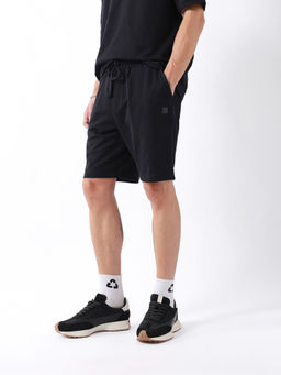 The Bear House - Black Solid Cotton Regular Shorts