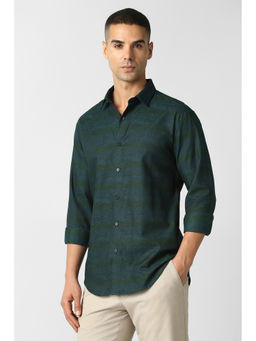 Van Heusen - Green Textured Cotton Regular Shirt