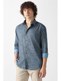 Van Heusen - Blue Textured Polyester Blend Regular Shirt