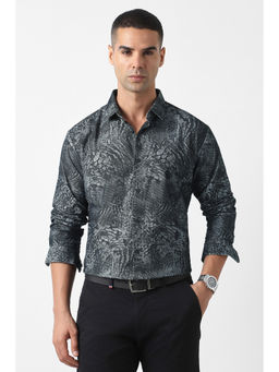 Van Heusen - Grey Printed Cotton Regular Shirt