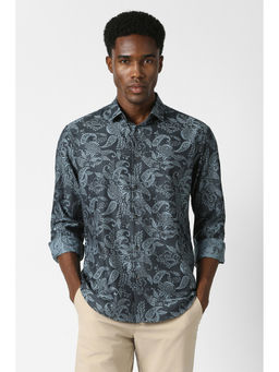 Van Heusen - Grey Printed Cotton Regular Shirt