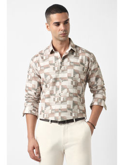 Van Heusen - Beige Printed Cotton Regular Shirt