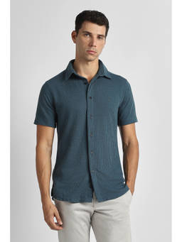 Van Heusen - Blue Self Design Polyester Regular Shirt