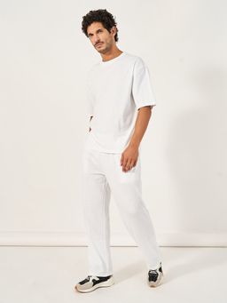 Styli - Men White Typographic Print Oversized Co-Ord (Set of 2)