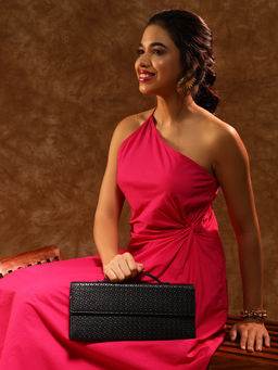THE GUSTO - Bella Black Clutch with Detachable Sling (M) (Set Of 2)