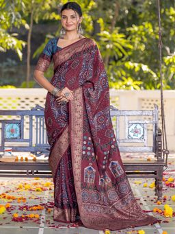 Sareemall - Women's Viscose Silk Light Burgundy Printed Designer Saree with Unstitched Blouse