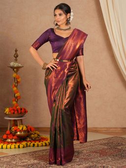 Sareemall - Women's Banarasi Silk Olive Woven Saree with Unstitched Blouse
