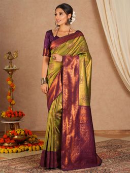 Sareemall - Women's Banarasi Silk Green Woven Saree with Unstitched Blouse