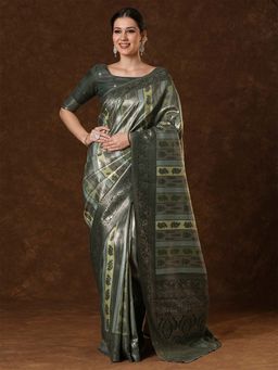 Sareemall - Women's Banarasi Silk Grey Woven Saree with Unstitched Blouse