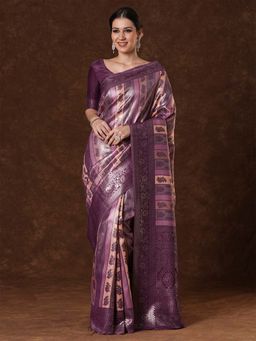 Sareemall - Women's Banarasi Silk Purple Woven Saree with Unstitched Blouse