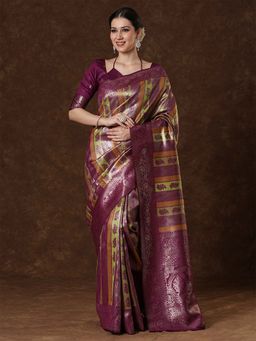 Sareemall - Women's Banarasi Silk Magenta Woven Saree with Unstitched Blouse