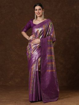 Sareemall - Women's Banarasi Silk Purple Woven Saree with Unstitched Blouse