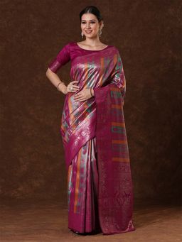 Sareemall - Women's Banarasi Silk Pink Woven Saree with Unstitched Blouse