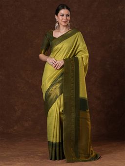 Sareemall - Women's Banarasi Silk Light Green Woven Saree with Unstitched Blouse