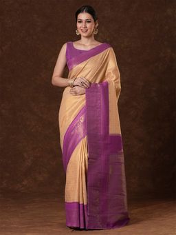 Sareemall - Women's Banarasi Silk Peach Woven Saree with Unstitched Blouse