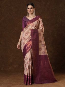 Sareemall - Women's Banarasi Silk Beige Woven Design Saree with Unstitched Blouse