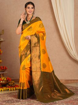 Sareemall - Women's Banarasi Silk Yellow Woven Saree with Unstitched Blouse