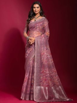 Sareemall - Women's Linen Blend Mauve Designer Saree with Unstitched Blouse