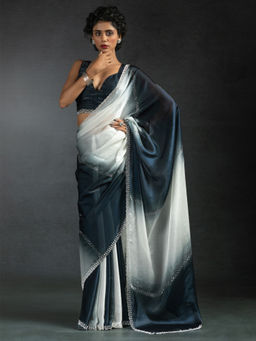 Sareemall - Women's Satin Silk Grey Designer Saree with Unstitched Blouse
