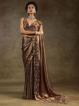 Sareemall - Women's Satin Silk Purple Embellished Designer Saree with Unstitched Blouse